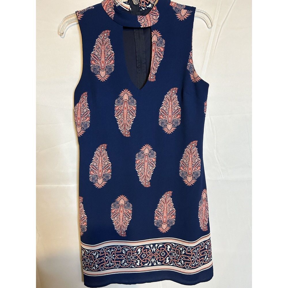 Crystal Sky Dress Size Small Blue Pink Floral Keyhole‎ Neckline